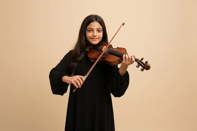 Arab Girl Playing Violin in Black Dress