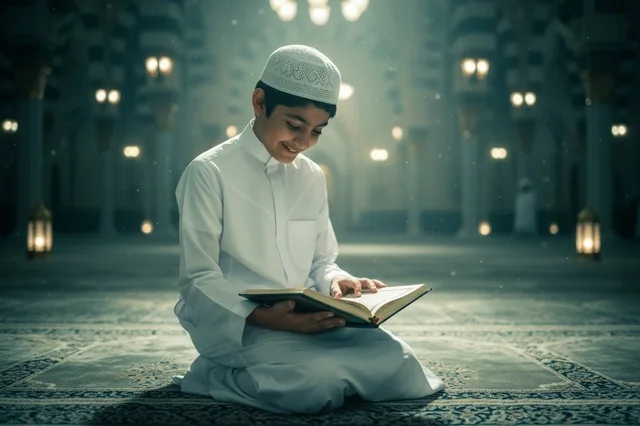 طفل سعودي يقرأ القرآن الكريم داخل المسجد