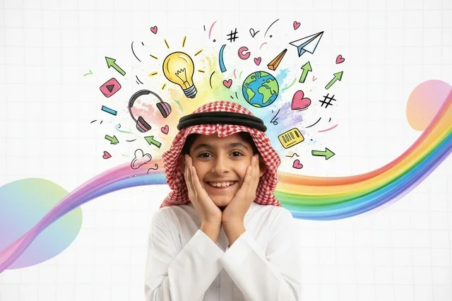 Saudi Boy in Traditional Thobe with Creative Graphics
