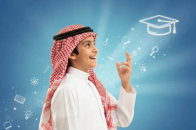 Saudi Boy in Traditional Dress with Graduation Icon