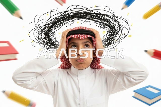 طالب سعودي يعاني من ضغوط الدراسة والامتحانات