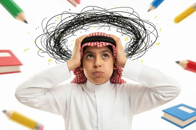 طالب سعودي يعاني من ضغوط الدراسة والامتحانات