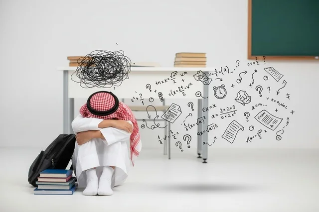 طالب سعودي يعاني من ضغوط الدراسة والرياضيات