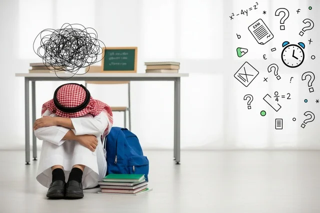 طالب سعودي يشعر بالضغط النفسي داخل الفصل الدراسي طالب سعودي يشعر بالضغط النفسي داخل الفصل الدراسي