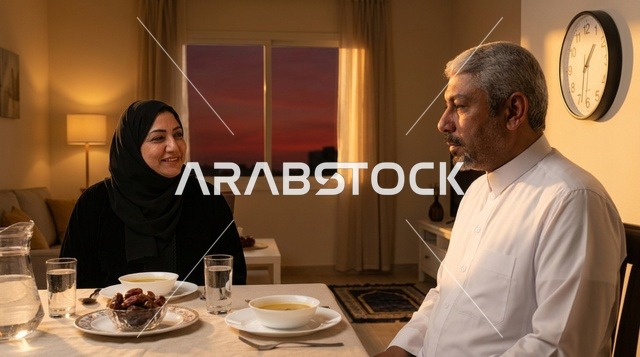 زوجان عربيان على مائدة إفطار رمضان