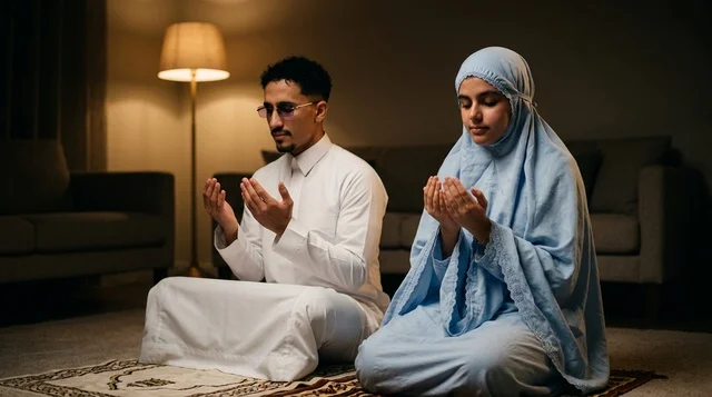 Muslim Couple Performing Dua at Home