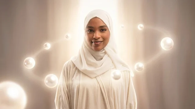امرأة مسلمة محجبة مع كرات ضوئية متوهجة