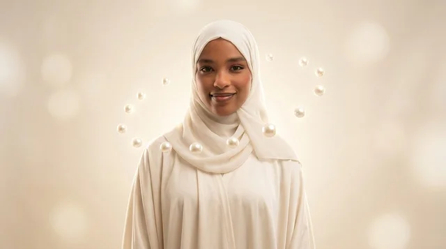 Sudanese Woman in White Hijab with Pearl Bokeh