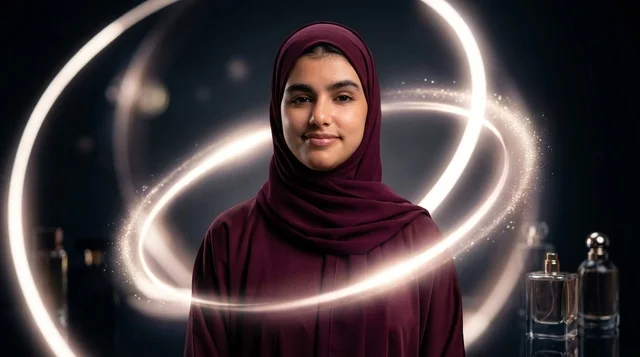 Saudi Woman in Hijab with Glowing Light Trails