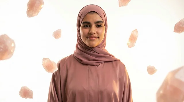 امرأة سعودية بالحجاب مع مسارات ضوئية متوهجة
