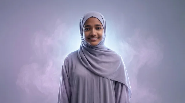 Sudanese Woman in Grey Hijab Studio Portrait