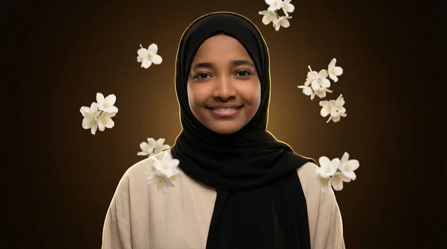 Sudanese Woman in Hijab with Jasmine Flowers