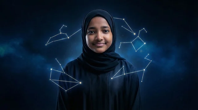 Saudi Woman with Digital Constellations and Data