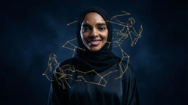 Saudi Woman in Abaya with Golden Constellations Saudi Woman in Abaya with Golden Constellations