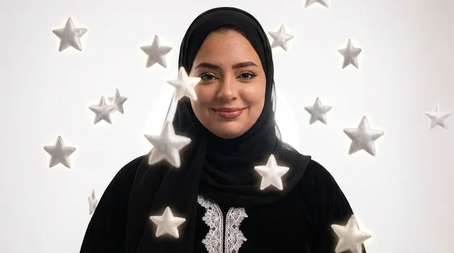 Emirati Woman in Black Abaya with Floating Stars