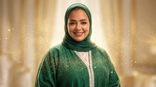 Saudi Woman in Green Traditional Abaya Portrait