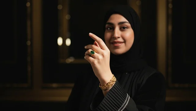 Emirati Woman Wearing Gold Jewelry and Abaya
