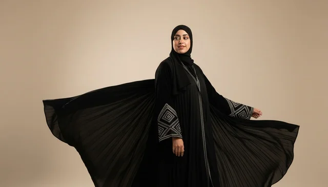 Emirati Woman in Black Abaya Studio Movement