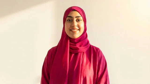 Arab Woman in Pink Hijab Smiling Portrait