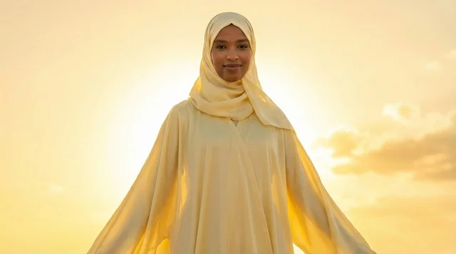 Somali Woman in Yellow Hijab During Golden Hour Sunset
