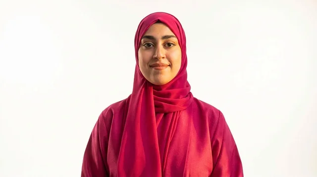 Saudi Woman in Pink Hijab on White Background