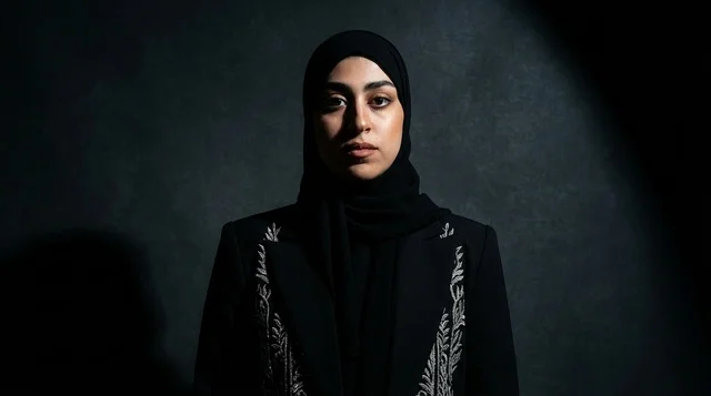 Saudi Woman in Hijab Formal Portrait Dark Background