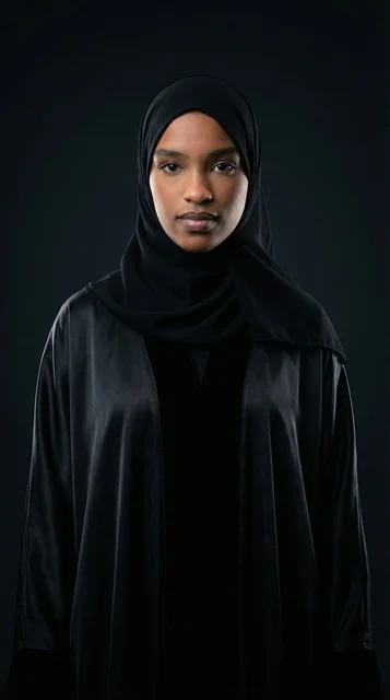 African Woman in Black Abaya and Hijab Portrait