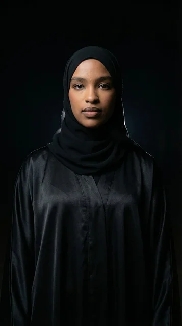 Somali Woman in Black Abaya and Hijab Portrait