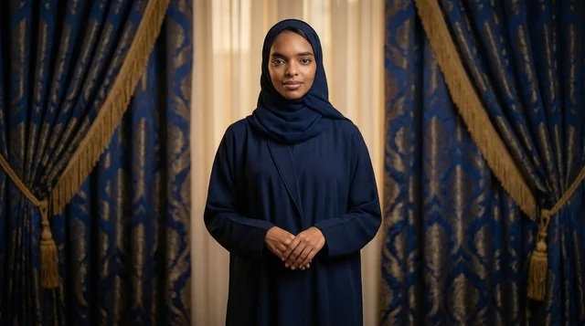 امرأة سودانية بالعباءة والحجاب الكحلي