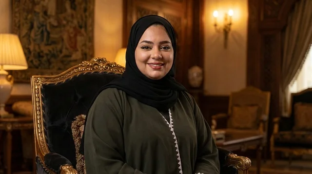 Emirati Woman in Traditional Abaya in Luxury Majlis