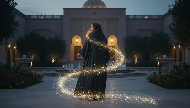 Emirati Woman in Abaya with Golden Magic Sparkles