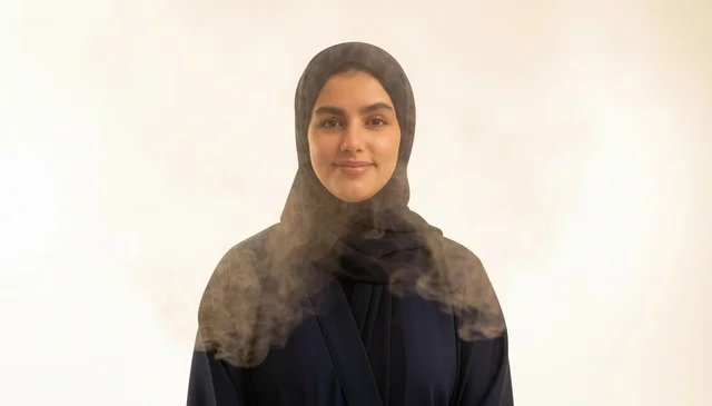 Saudi Woman in Traditional Black Abaya and Hijab
