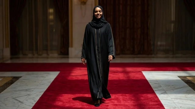 Saudi Woman in Black Abaya on Red Carpet