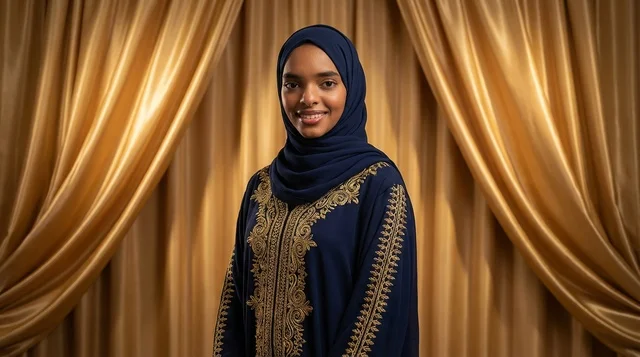 Saudi Woman in Navy Blue Embroidered Abaya Saudi Woman in Navy Blue Embroidered Abaya