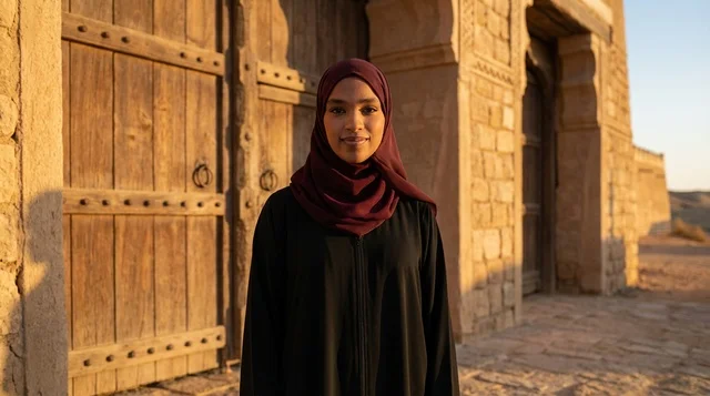 Omani Woman in Hijab at Ancient Heritage Fort