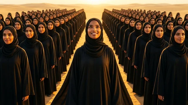 Saudi Women in Abayas Desert Sunset
