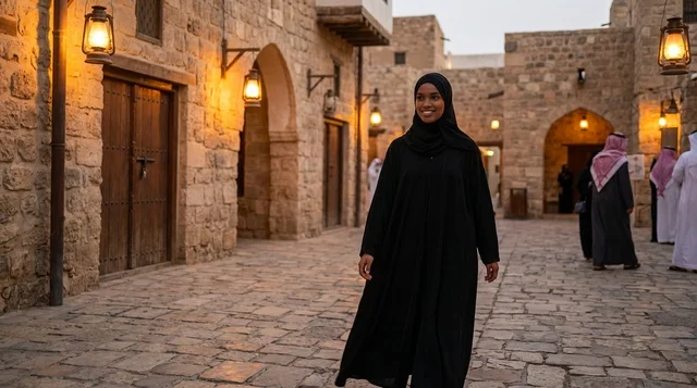 Saudi Woman in Abaya at Historic Al-Balad Jeddah Saudi Woman in Abaya at Historic Al-Balad Jeddah