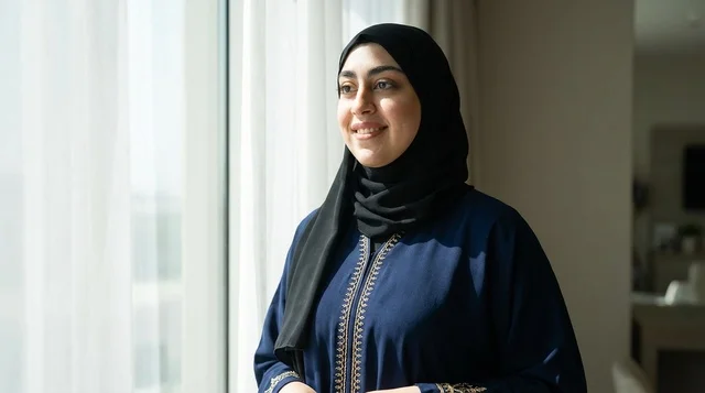 Saudi Woman in Traditional Abaya by Window