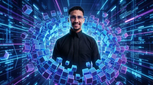 Saudi Man in Futuristic Digital Metaverse Environment