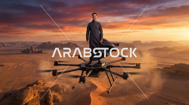 رجل سعودي يمشي في الصحراء