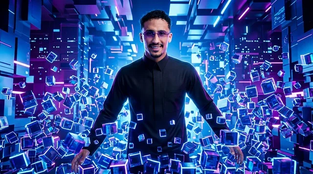 Saudi Man in Black Thobe Metaverse Digital World