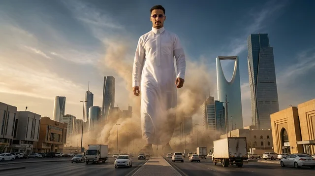 Giant Saudi Man in Riyadh Skyline Conceptual Art