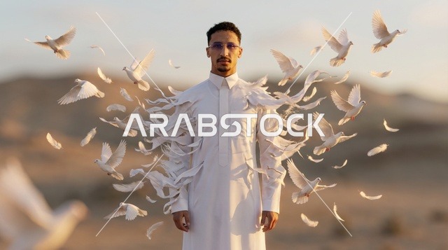 رجل سعودي بالثوب الأبيض واللحية يتحول إلى حمام طائر