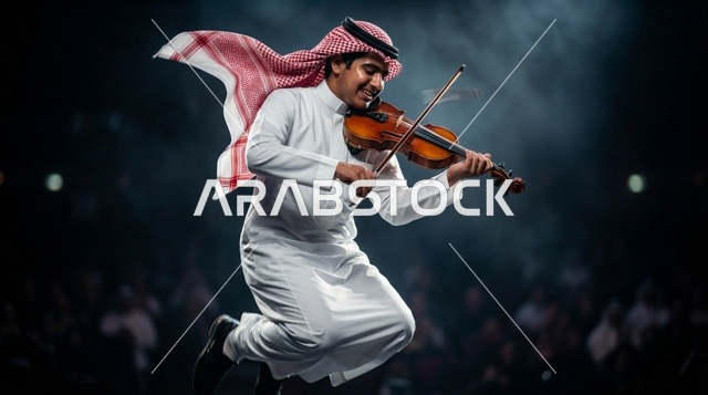 رجل سعودي يقفز ويعزف الكمان على المسرح