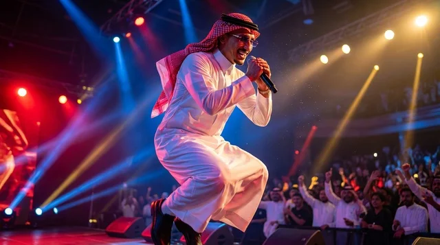 مغني سعودي يؤدي عرضاً حياً على المسرح