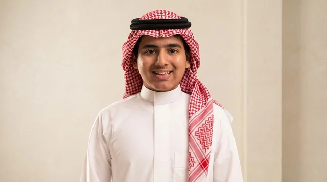 Saudi Boy in Traditional Thobe and Shemagh Portrait