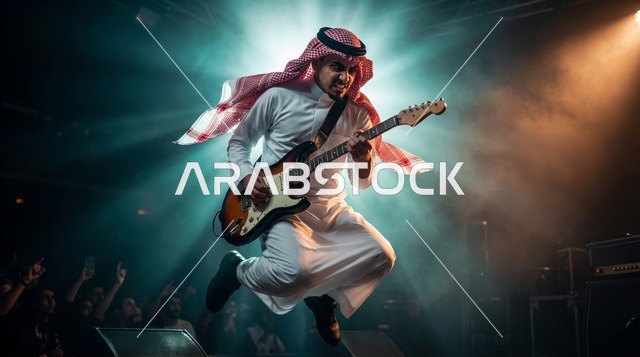 شاب سعودي يعزف الجيتار ويقفز على خشبة المسرح
