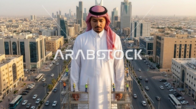 رجل سعودي عملاق بزي تقليدي وسط شوارع الرياض
