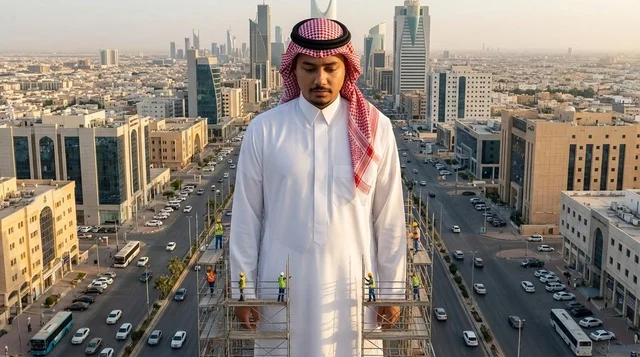 Giant Saudi Man in Riyadh City Street Construction