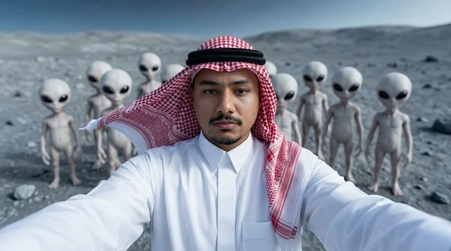 Saudi Man Taking Selfie with Aliens in Space